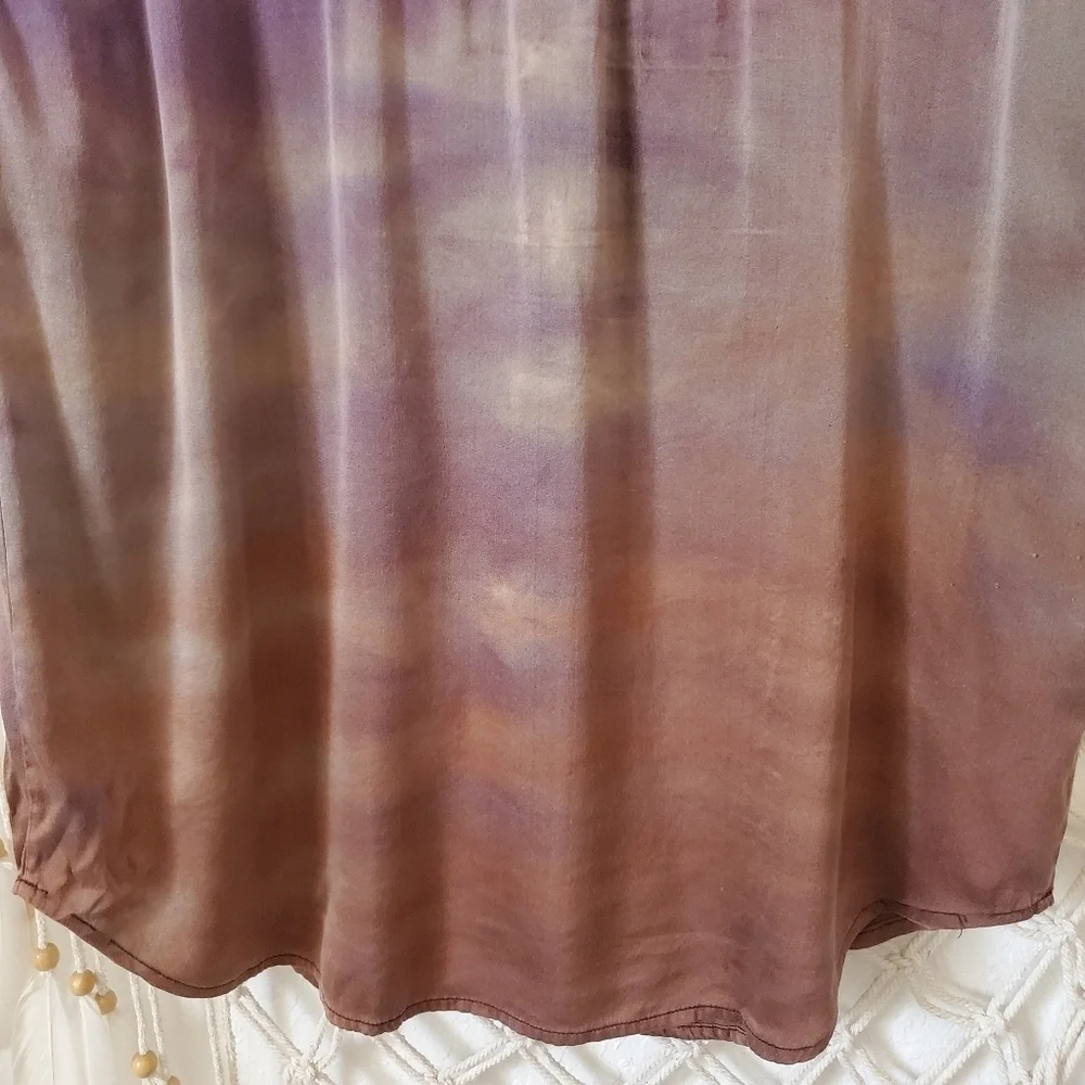 Michelle Jonas Ombre Tie-Dye Silk 3/4 Sleeve Button Down Babydoll Tunic Top L